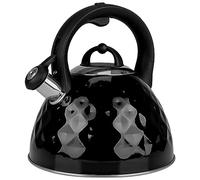 KARL HAUSMANN Bouilloire Inox 2.5 L Induction Gaz, Noir Brillant | Theiere inox 2.5 L pour induction, gaz et vitrocéramique, couvercle amovible, poignée en plastique