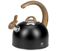 KARL HAUSMANN Bouilloire Inox 3 L Induction Gaz, Noir | Theiere inox 3 L pour induction, gaz et vitrocéramique, couvercle amovible, poignée effet bois