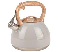 KARL HAUSMANN Bouilloire Sifflante Inox 3 L Induction Gaz, Gris/Crème | Theiere inox 3 L avec sifflet, induction, gaz, vitrocéramique, couvercle amovible et poignée effet bois