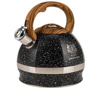KARL HAUSMANN Bouilloire Sifflante Inox 3 L Induction Gaz, Noir Marbré | Theiere inox 3 L avec sifflet, induction, gaz, vitrocéramique, couvercle amovible et poignée effet bois