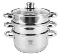 KARL HAUSMANN Cuiseur Vapeur 2,4L 18 cm - Cuit Vapeur Inox Pour Induction, Marmite Vapeur 3 Niveaux Avec Couvercle En Verre, Cuisson Vapeur Pour Légumes, Poisson, Raviolis Et Pommes De Terre