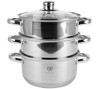 KARL HAUSMANN Cuiseur Vapeur 3,3L 20 cm - Cuit Vapeur Inox Pour Induction, Marmite Vapeur 3 Niveaux Avec Couvercle En Verre, Cuisson Vapeur Pour Légumes, Poisson, Raviolis Et Pommes De Terre