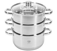 KARL HAUSMANN Cuit-vapeur inox 20 cm 3.3 L induction | Cuiseur vapeur inox avec couvercle en verre, 2 paniers et 3 niveaux - induction, gaz, électrique et vitrocéramique