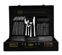 KARL HAUSMANN Ménagère 72 Pièces 12 Personnes en Inox avec Coffret Noir | Set de Couvert de Table 72 pièces en inox 18/0 pour 12 personnes avec couverts de service et élégant coffret noir