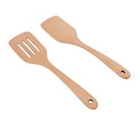 Karlak Ensemble de Spatules en Bois, Spatule à Fente, Pelle à Fuite, Spatule Solide en Bois de Hêtre, Ustensiles Cuisine 12 Pouces avec Poignée Trou Suspension pour Mé