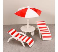 KARLOR Décoration de plage miniature - 2 chaises longues + 1 table de parasol de plage - Mini chaise de plage - Parasol - Micro paysage - Accessoires de décoration - Meubles miniatures - Mini chaise