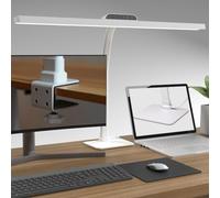KarlpaSW Lampe de Bureau LED 24W Puissante,80CM à Intensité Variable Lumiere Bureau Avec Socle et Fixation par Pince,Blanc Desk Lamp à Col de Cygne Flexible,Idéale pour le Lecture et Les études