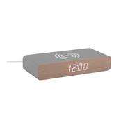 Karlsson Réveil Retro Flat KA6039GY – LED, cadran bois, chargeur à induction – Gris souris