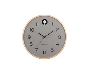 Karlsson Wall Clock Natural Cuckoo Birch Wood Mouse Grey