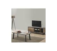 KARMINA - Ensemble Table Basse + Meuble TV Aspect Bois et Métal -