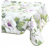 KARO Nappe décorative 140x300 Dekora A gris-vert feuilles violettes fleurs bordées d'un liseré