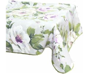 KARO Nappe décorative 140x300 Dekora A gris-vert feuilles violettes fleurs bordées d'un liseré