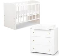 Mon Mobilier Design - Ensemble lit bébé et commode à langer Karolina II 120x60 3 tiroirs Blanc