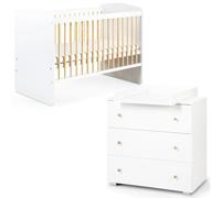 Mon Mobilier Design Karolina II Ensemble lit bébé 120x60 et Commode à Langer 3 tiroirs Blanc/Pin