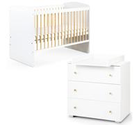 Mon Mobilier Design Karolina II Ensemble lit bébé 120x60 et Commode à Langer 3 tiroirs Blanc/Pin