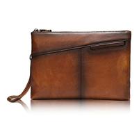 Karoukee Pochette de Luxe pour Hommes en Cuir Vachette de Haute Qualité, Grande Pochette D'affaires Formelle avec Dragonne, Sac Étui à Main pour Téléphones Portables et Tablettes Jusqu'à 9,7 Pouces