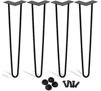 karpal 4x pieds de table métal noir patins de table épingle à cheveux pied de table 12 mm, Hairpin Legs en acier, pied à 2 branches, 15 cm
