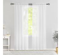 Karseteli - Rideaux semi-voile blancs transparents avec passe-tringle - 2 panneaux de 160 cm de long - 106,7 cm de large x 160 cm de long pour salon, chambre à coucher, salle à manger (Blanc 106,7 cm