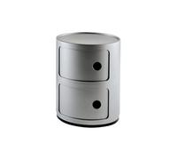 Kartell Meuble de rangement Componibili 2 – 2 tiroirs Argent ABS H40 Ø32 cm