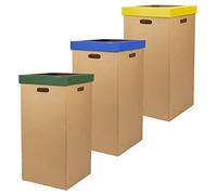 KARTOX Only Boxes | Poubelle en carton | Poubelle avec couvercle | Dimensions 34,2 x 34,2 x 68 cm | Lot de 3 pièces | Couleurs vert, bleu et jaune