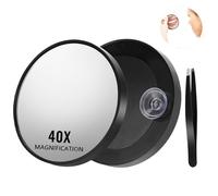Kasanni Miroir Grossissant de Voyage 40x avec Ventouse, Accessoires Inclus | Montage Mural, 9 cm x 9 cm, Rond, Minimaliste, Plastique, Salle de Bain, 1 Unité