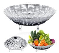 Kasanni Panier Vapeur INOX 27 Cm Pliable Paniers Cuit-Vapeur Ajustable Panier Cuisson Vapeur avec Pieds AntidéRapants Convient à Tous Les Types De Cuisine