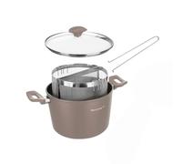 KASANOVA Marmite à Pâtes 22 cm avec 2 Paniers et Couvercle - Cuiseur pour Pâtes et Légumes, Double Panier pour Cuissons Simultanées, Compatible Induction et Tous Feux (Taupe)