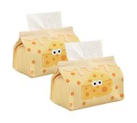 KASESSS 2 Pièces Boite a Mouchoir, Boîte à Mouchoirs en Coton, Mignon Motif Fromage Boite Mouchoir, Pliable Distributeurs de Mouchoirs, Porte Mouchoir pour Table de chevet, Table à manger, Salon,Jaune