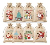 KASESSS 8 Pièces Petits Sac Cadeau Noel, Noël Pochon Tissu, Pochette Cadeau Noel Réutilisable, Noël Sac Toile de Jute, Sac NoelS avec Cordon de Serrage, Sachet Cadeau NoelS pour Bonbons Fête(10x15cm