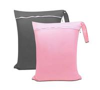 KASESSS Lot De 2 Sac Linge Sale Voyage Rose Et Gris, 48x38cm Sac Piscine Imperméable Avec Fermeture éclair Et Poignée, Sacs à Couches, Laundry Bag Pour Vêtements Mouillés/Secs, Voyage, Plage, Gym