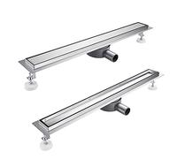 Kasloglow Caniveau de douche 60 cm - Kit complet - Caniveau de douche carrelé extra plat avec tamis à cheveux, anti-odeurs et siphon rotatif à 360° - Longueur 50-120 cm