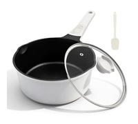 Kasserolle 20cm mit Deckel, 2.5L Antihaft-Stielkasserolle- Blanc-noir | Milchtopf mit Abnehmbarer Griff Geeignet für alle Herdarten, Ofenfest