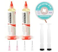 KASURE Flux Soudure Électronique 2x10ml, Pâte à Souder sans Plomb avec Aiguille Fine, Tresse à Dessouder 2.5mm x 1.5m, pour BGA et Réparation PCB, Décapant Soudure Étain, idéal pour Étain à Souder