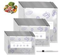 KASURE Lot de 60 sacs congélation avec zip réutilisables épais aluminium alimentaire, 3 tailles, pour repas, camping, viande, poisson, fruits, légumes, avec marqueur noir