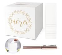 KASURE Urne Mariage Carton pour Enveloppe et Cartes 22 * 22 cm, vert, Idéale pour Mariage, Baptême, Anniversaire, Diplôme avec 10 Cartes & Stylo Doré (gold)