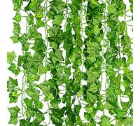 KASZOO Lot de 12 guirlandes de lierre artificiel à suspendre pour maison, cuisine, jardin, bureau, mariage, décoration murale - Vert (25,6 m)