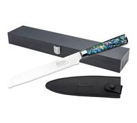 Katana Saya Couteau à pain Pearl 20 cm - Acier Damas VG-10 à haute teneur en carbone pour une résistance et un tranchant extrêmes - Manche en acrylique avec motif en nacre d'ormeau