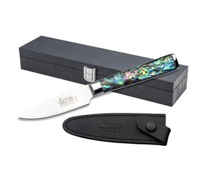 Katana Saya Couteau d'office Pearl 9 cm - Acier Damas VG-10 à haute teneur en carbone pour une résistance et un tranchant extrêmes - Manche en acrylique avec motif en nacre d'ormeau