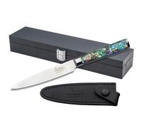 Katana Saya Couteau utilitaire Pearl 12 cm - Acier VG-10 à haute teneur en carbone Acier Damas pour une résistance et un tranchant extrêmes - Manche en acrylique avec motif en nacre d'ormeau