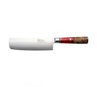 Katana Saya Elements Couteau Nakiri 18 cm, rouge volcanique - Acier Damas VG-10 à haute teneur en carbone - Extrême résistance et tranchant- Manche en bois d'olivier et résine