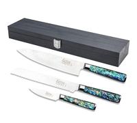 Katana Saya Ensemble de 3 couteaux de cuisine Pearl - Acier Damas VG-10 à haute teneur en carbone pour une résistance et un tranchant extrêmes - Manche en acrylique avec motif en nacre d'ormeau