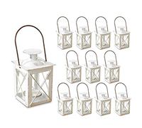 Kate Aspen Lanternes décoratives - Lot de 12 - Lanternes Lumineuses en métal Vieilli pour Mariage, décoration d'intérieur et fête - 11,4 cm de Hauteur (16,5 cm de Haut avec poignée) - Blanc