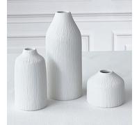 Kate Aspen Lot de 3 vases à bourgeons Blancs en céramique bohème pour Herbe de la Pampa, Eucalyptus, Fleurs sèches et Plantes | Décoration d'étagère, décoration de cheminée, décoration de Ferme