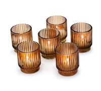 Kate Aspen Lot de 6 photophores Vintage en Verre ambré nervuré - Décoration d'automne, décoration bohème, décoration d'étagère (27206AB)