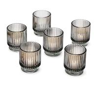 Kate Aspen Lot de 6 photophores Vintage en Verre côtelé Gris fumé pour décoration d'automne, décoration bohème, décoration d'étagère, Cadeau d'hôtesse Parfait ou décoration d'intérieur