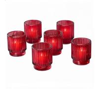 Kate Aspen Lot de 6 photophores Vintage en Verre côtelé Rouge - Décoration d'automne, décoration bohème, décoration d'étagère (27206RD)