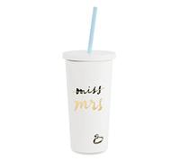 kate spade new york Gobelet isotherme pour mariée avec paille réutilisable, 591 ml, Miss to Mrs. (blanc)