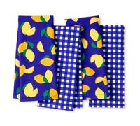 Kate Spade New York Lemon Party and Spring Lot de 4 torchons de Cuisine absorbants 100% Coton, Bleu Marine/Jaune, 43,2 x 71,1 cm