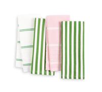 Kate Spade New York Lot de 4 torchons de Cuisine à Rayures botaniques, absorbants, 100% Coton, Vert/Rose, 43,2 x 71,1 cm