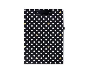 Kate Spade New York Porte-bloc A4 avec clip discret - Noir - Avec bloc-notes ligné, boucle pour stylo et poche - Motif à pois